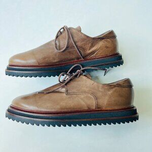 P.Monjo women flat form leather lace up loafers , brown, Size 40